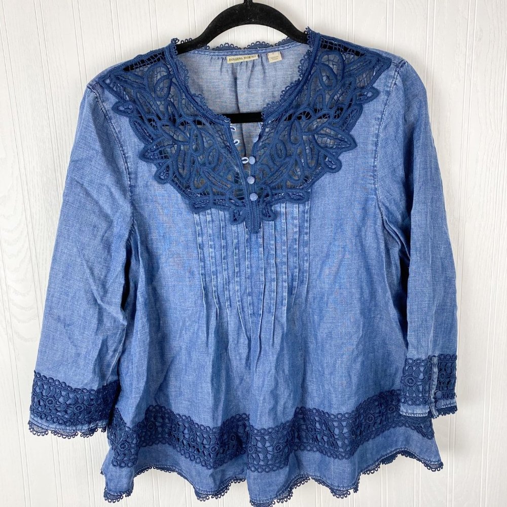 Holding Horses Denim‎ and lace Shirt size 6